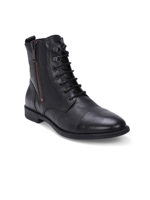 

Antony Morato Men Black Solid Leather High-Top Chelsea Boots