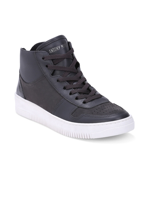 

Antony Morato Men Charcoal Grey Leather Sneakers