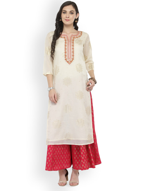 

Varanga Off-White Printed Kurta With Pink Printed Palazzo