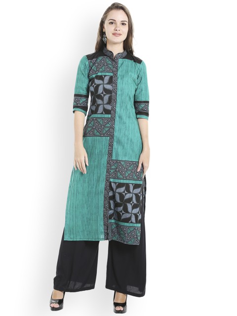 

Ishin Women Green & Black Printed A-Line Kurta