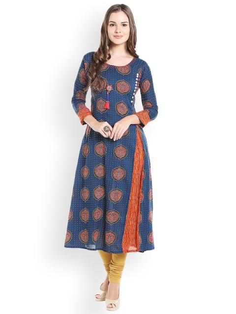 

Ishin Women Blue Printed A-Line Kurta