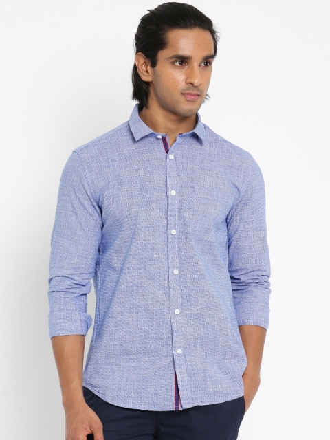

John Miller Men Blue Slim Fit Checked Casual Shirt