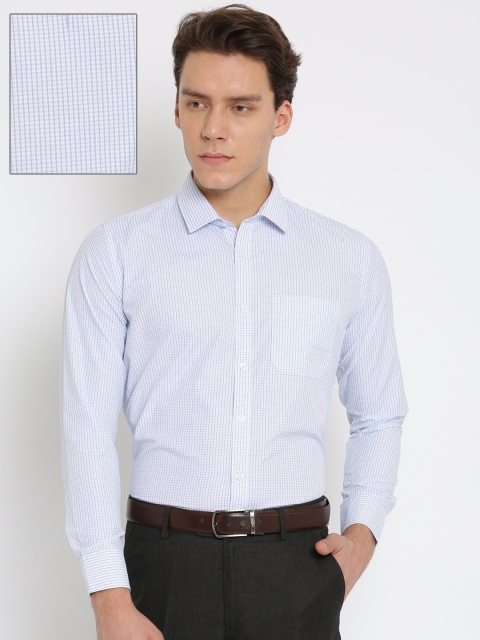 

John Miller Men White & Blue Slim Fit Checked Formal Shirt