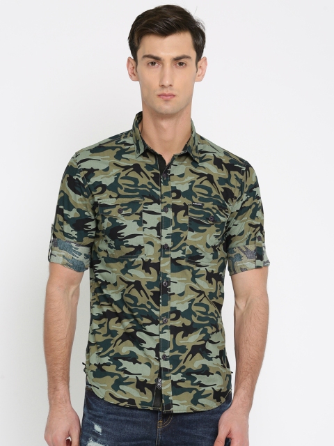 

Ecko Unltd Men Green & Black Slim Fit Printed Casual Shirt