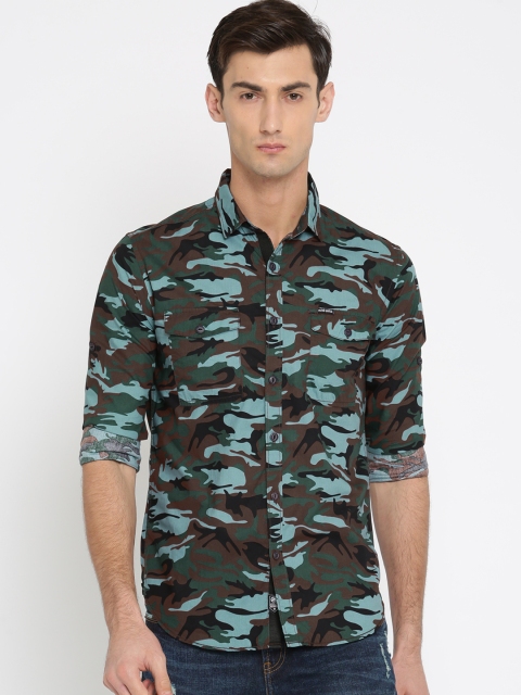 

Ecko Unltd Men Green & Brown Slim Fit Printed Casual Shirt