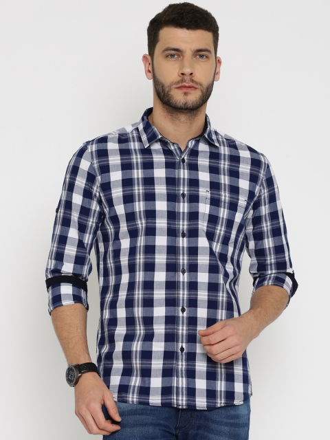 

HIGHLANDER Men Navy Blue & White Slim Fit Checked Casual Shirt