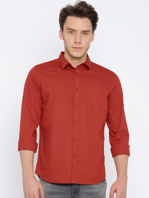 

HIGHLANDER Men Red Slim Fit Solid Casual Shirt