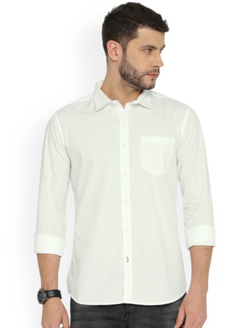 

HIGHLANDER Men White Slim Fit Printed Casual Shirt