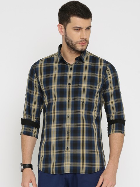 

HIGHLANDER Men Blue & Cream-Coloured Slim Fit Checked Casual Shirt