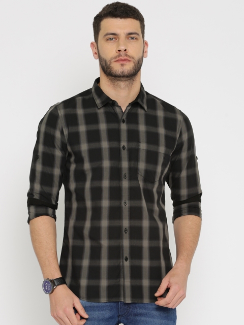 

HIGHLANDER Men Black & Grey Slim Fit Checked Casual Shirt