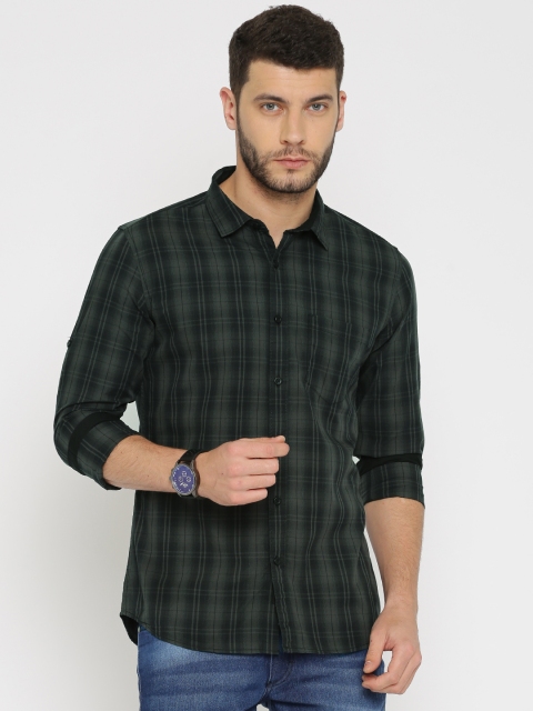 

HIGHLANDER Men Black & Grey Slim Fit Checked Casual Shirt