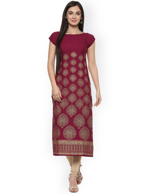 

Ives Women Burgundy Printed Straight Kurta