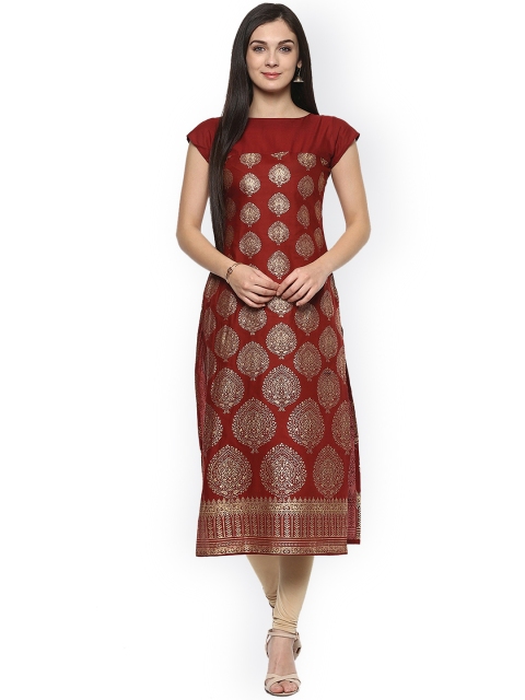 

Ives Women Maroon Printed Straight Kurta