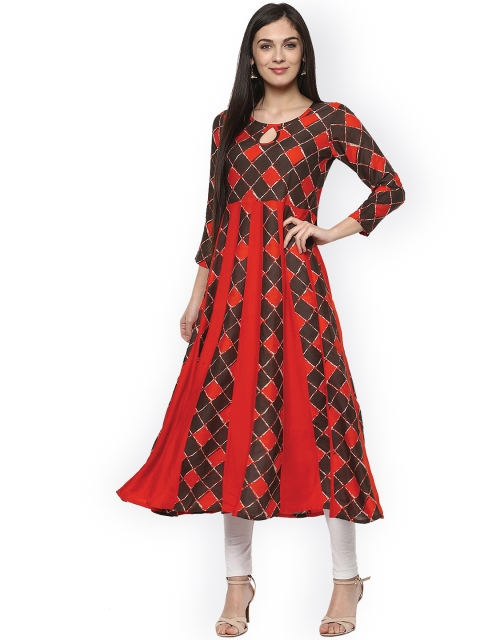 

Ives Women Brown & Red Printed Anarkali Kurta