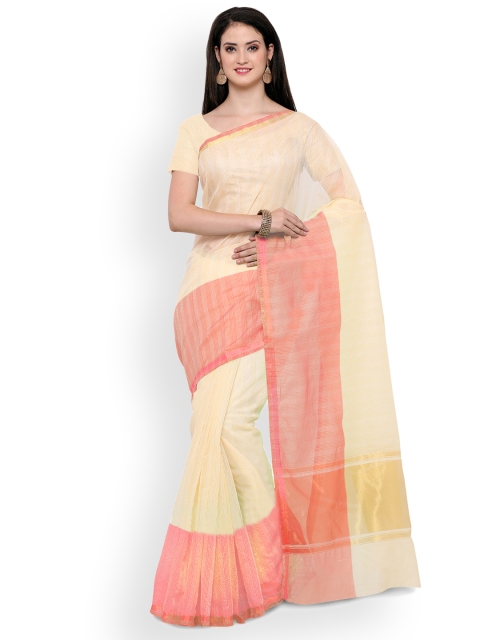 

Saree mall Cream-Coloured & Pink Art Silk Striped Saree