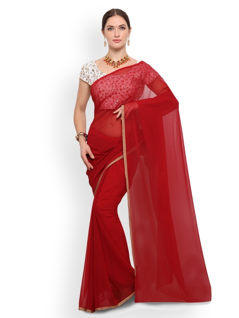 

Saree mall Red Solid Poly Georgette Saree