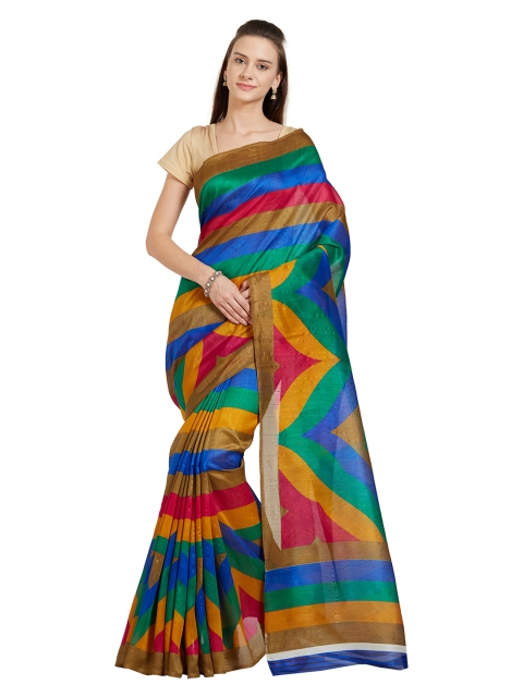 

Nanda Silk Mills Multicoloured Polycotton Printed Bhagalpuri Saree, Multi