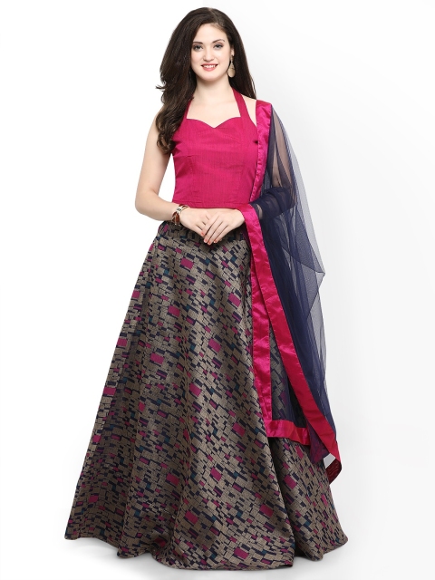 

Inddus Beige & Pink Semi-Stitched Lehenga Choli with Dupatta