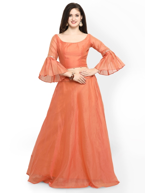 

Inddus Peach-Coloured Semi-Stitched Lehenga Choli