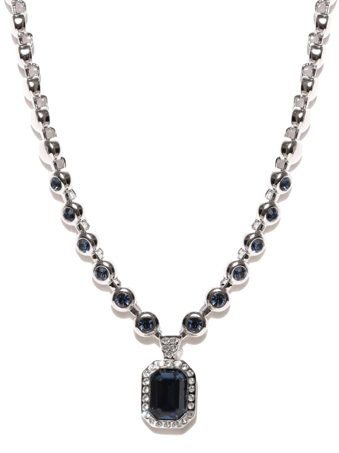 

Jewels Galaxy Silver-Toned & Navy Blue Rhodium-Plated Handcrafted Necklace