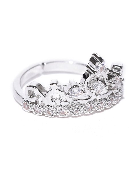 

Jewels Galaxy Silver Luxuria Stone-Studded Crown-Shaped Ring