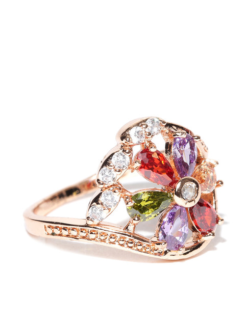 

Jewels Galaxy Multicoloured 18K Rose Gold-Plated Luxuria Stone-Studded Ring, Multi