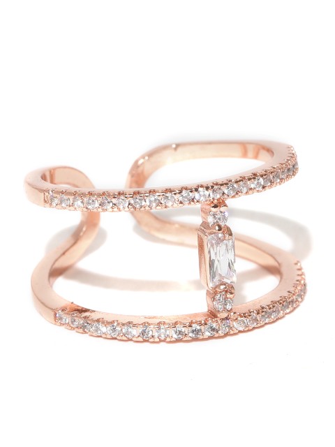 

Jewels Galaxy 18K Rose Gold-Plated Austrian Diamond Studded Ring