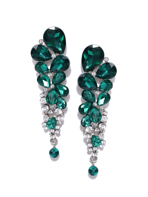 

Jewels Galaxy Green Oxidised Silver-Plated Handcrafted Stone-Studded Drop Earrings