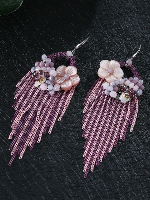 

Jewels Galaxy Pink & Purple Gold-Plated Floral Drop Earrings