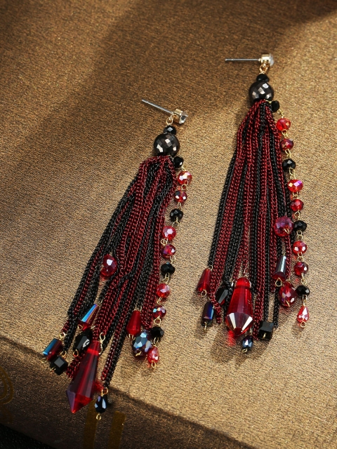 

Jewels Galaxy Red & Black Gold-Plated Stone-Studded Handcrafted Drop Earrings