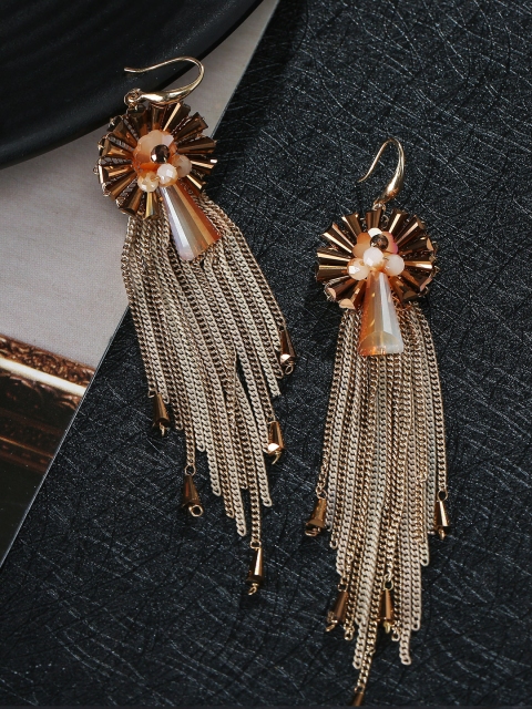 

Jewels Galaxy Copper-Toned Gold-Plated Beaded Tasselled Handcrafted Drop Earrings