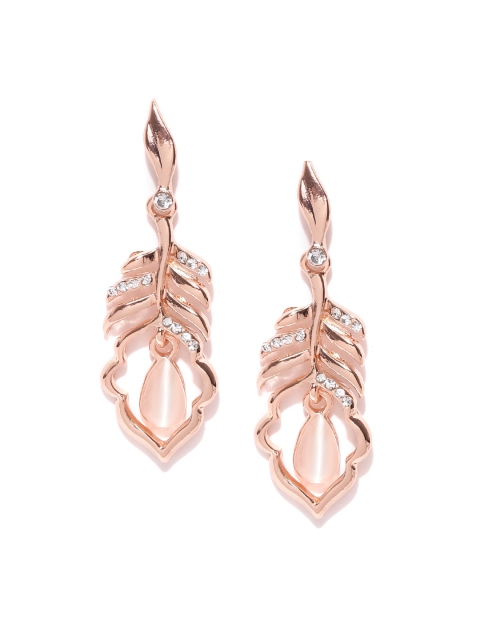 

Jewels Galaxy Peach-Coloured Rose Gold-Plated Stone-Studded Handcrafted Drop Earrings