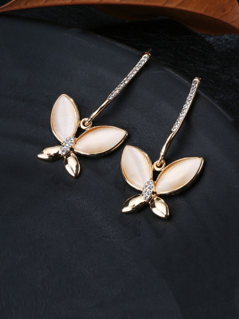 

Jewels Galaxy Cream-Coloured Gold-Plated Handcrafted Stone-Studded Drop Earrings