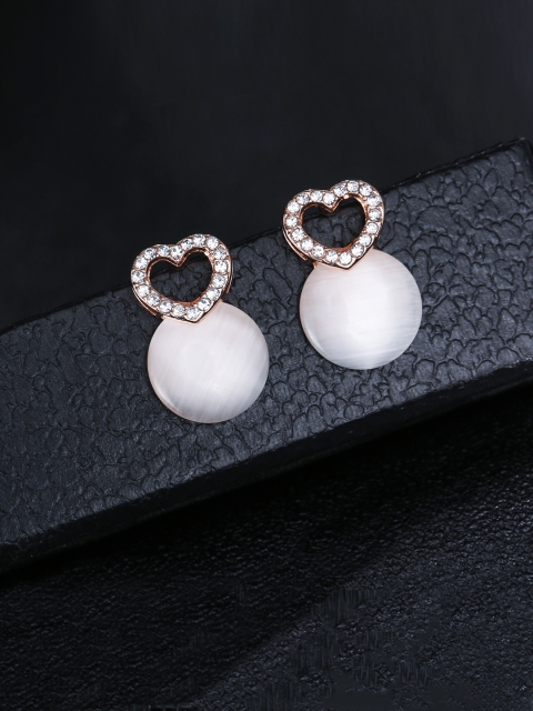 

Jewels Galaxy Off-White & Gold-Toned Heart Shaped Drop Earrings