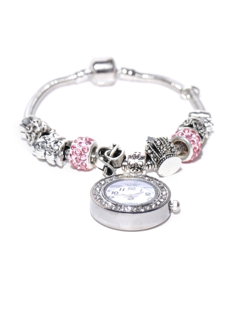 

Jewels Galaxy Pink Oxidised Silver-Plated Stone-Studded Handcrafted Bracelet Cum Watch