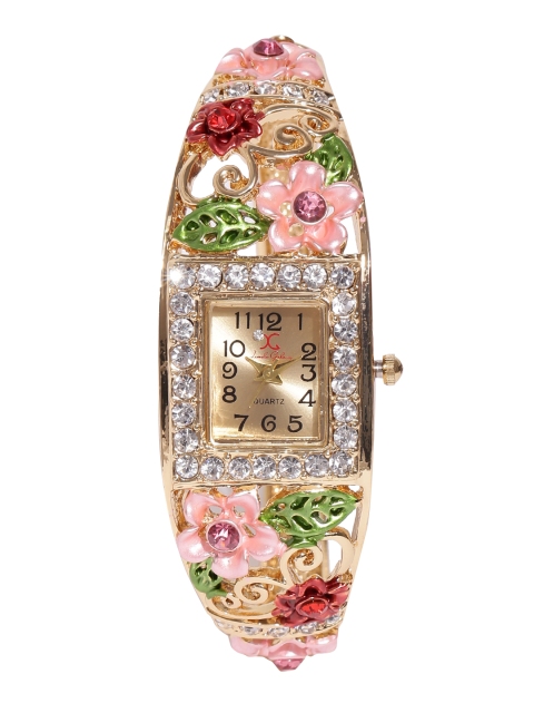 

Jewels Galaxy Pink & Green Rose Gold-Plated Handcrafted Bracelet cum Watch