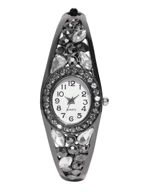 

Jewels Galaxy Gunmetal-Toned Bangle-Style Bracelet cum Watch, Metallic