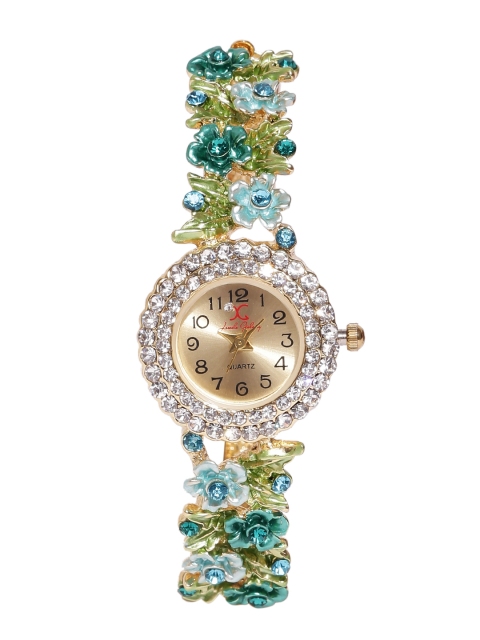 

Jewels Galaxy Green & Blue Gold-Plated Handcrafted Bracelet cum Watch