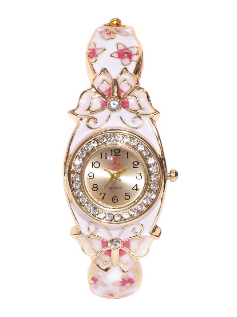

Jewels Galaxy White Gold-Plated Handcrafted Bangle-Style Bracelet cum Watch