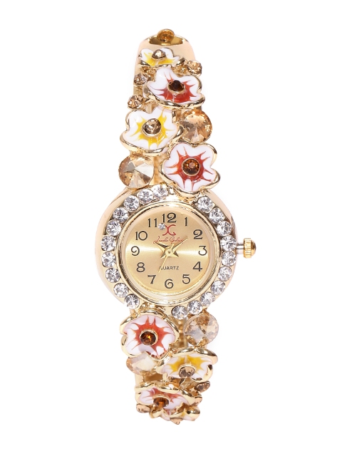 

Jewels Galaxy Off-White Gold-Plated Handcrafted Bangle-Style Bracelet cum Watch