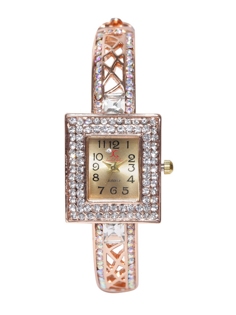 

Jewels Galaxy Off-White Rose Gold-Plated Handcrafted Charm Bracelet cum Watch