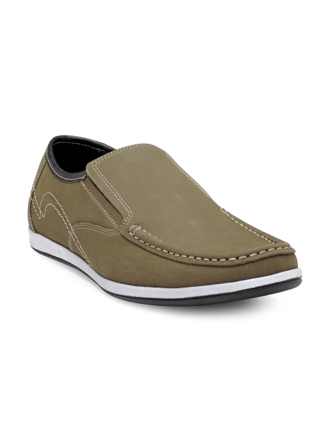 

Franco Leone Men Olive Green Slip-On Leather Sneakers