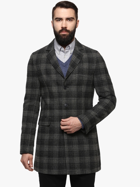 

Bruun & Stengade Men Black & Grey Single-Breasted Self Design Casual Coat
