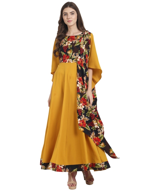 

Nayo Women Mustard Yellow & Black Printed Anarkali Kurta