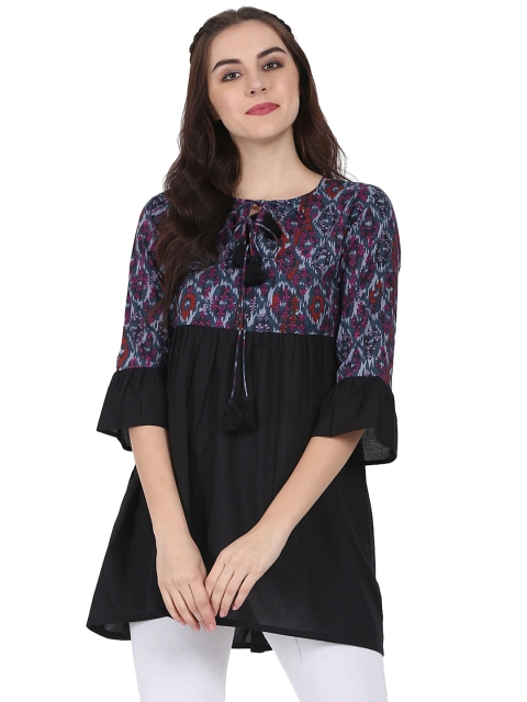 

Nayo Black & Blue Printed A-Line Tunic