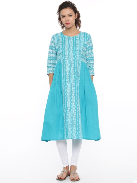 

De Moza Women Blue Printed Anarkali Kurta