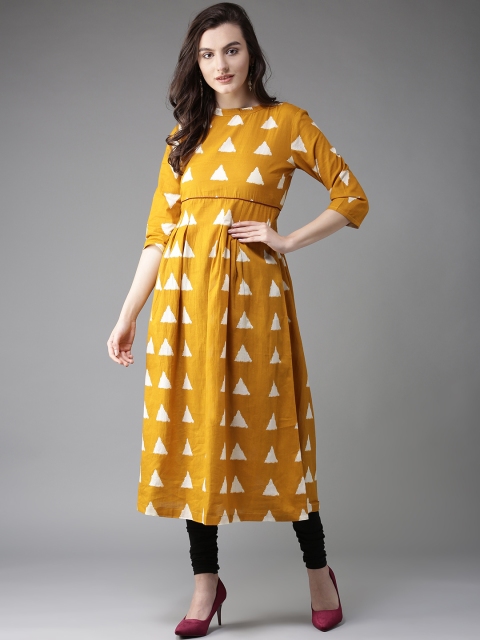 

Moda Rapido Women Mustard Yellow & Off-White Printed A-Line Kurta