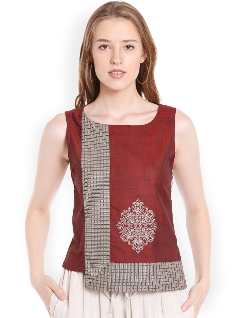 

Fusion Beats Women Maroon Self Design Top