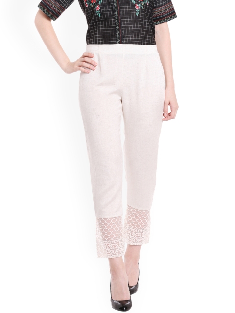 

Fusion Beats Women Off-White Regular Fit Solid Regular Trousers