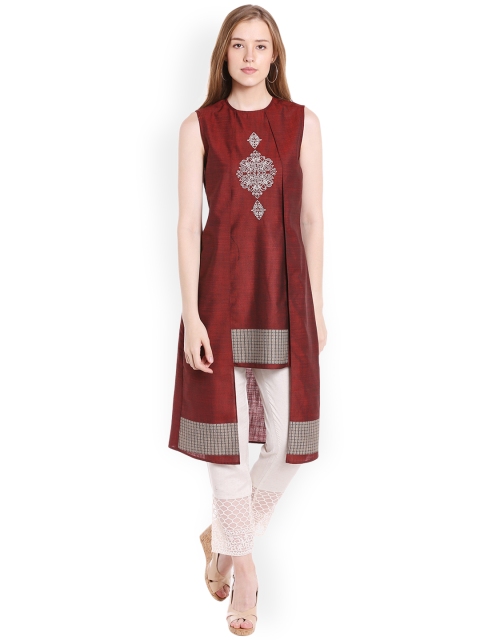 

Fusion Beats Maroon & White Printed Tunic